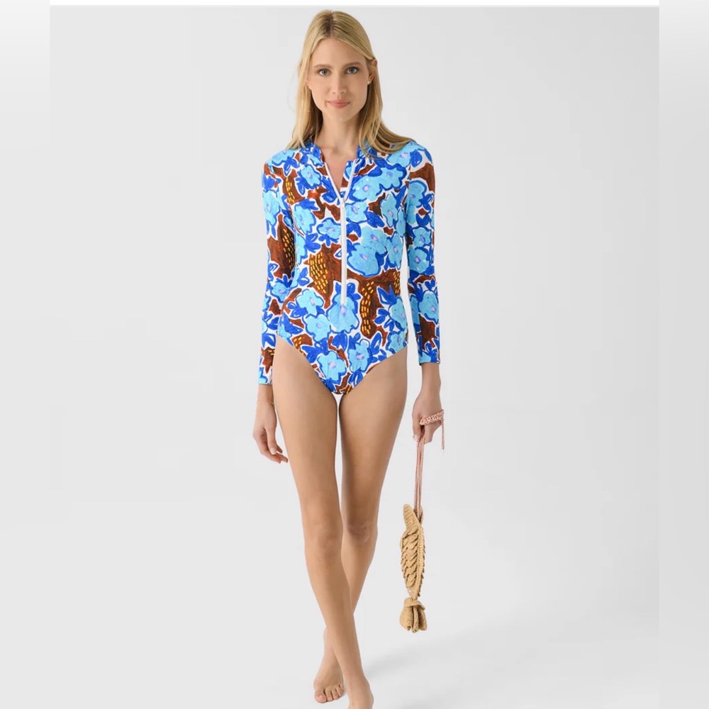 Hunter Bell Blue and Brown Patterned Rash Guard